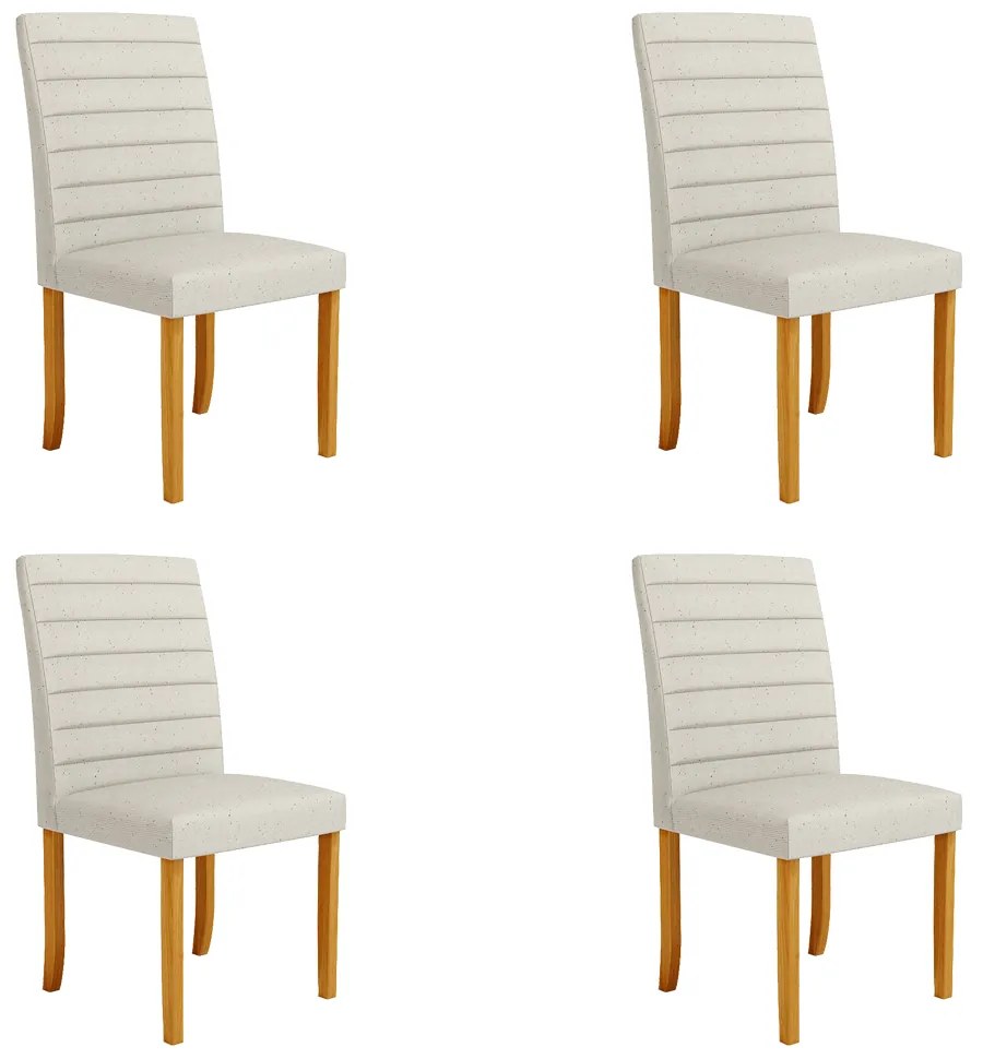 Kit 4 Cadeiras de Sala de Jantar Estofadas Veiga Madeira Maciça Linho Off White G78 - Gran Belo