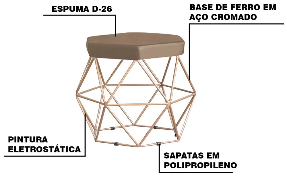 Kit 2 Puff Decorativo Base Gold Elsa Suede Cappuccino G41 - Gran Belo