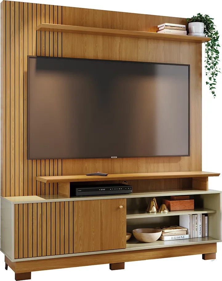 Estante de TV 65 Pol 160cm com Pés para Sala Quirel Cumaru/Opala M20 - D'Rossi