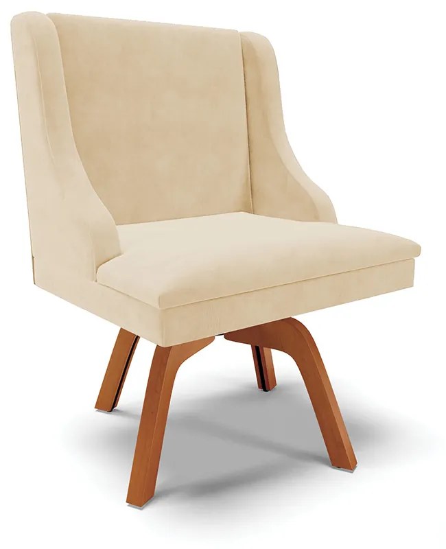 Kit 06 Cadeiras de Jantar Liz Suede Bege Base Madeira MM35- D'Rossi