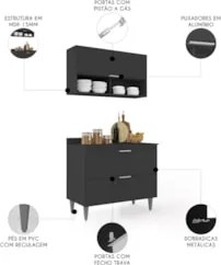 Armário de Cozinha Com Tampo CP01 100cm Pérola Preto Z34       - Mpoze