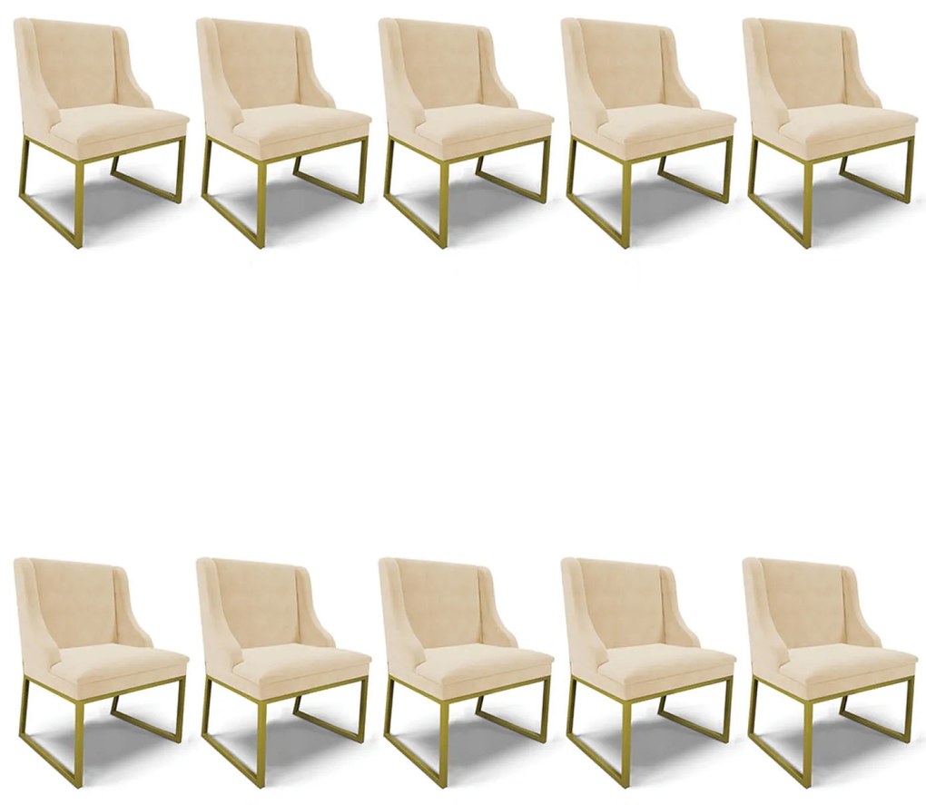 Cadeira Sala de Jantar Industrial Dourado Kit 10 Liz Suede D03 - D'Rossi - Bege
