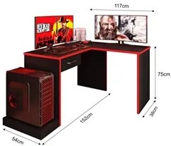 Mesa Gamer em L Para Computador DRX9000 Preto/Vermelho - Móveis Leão