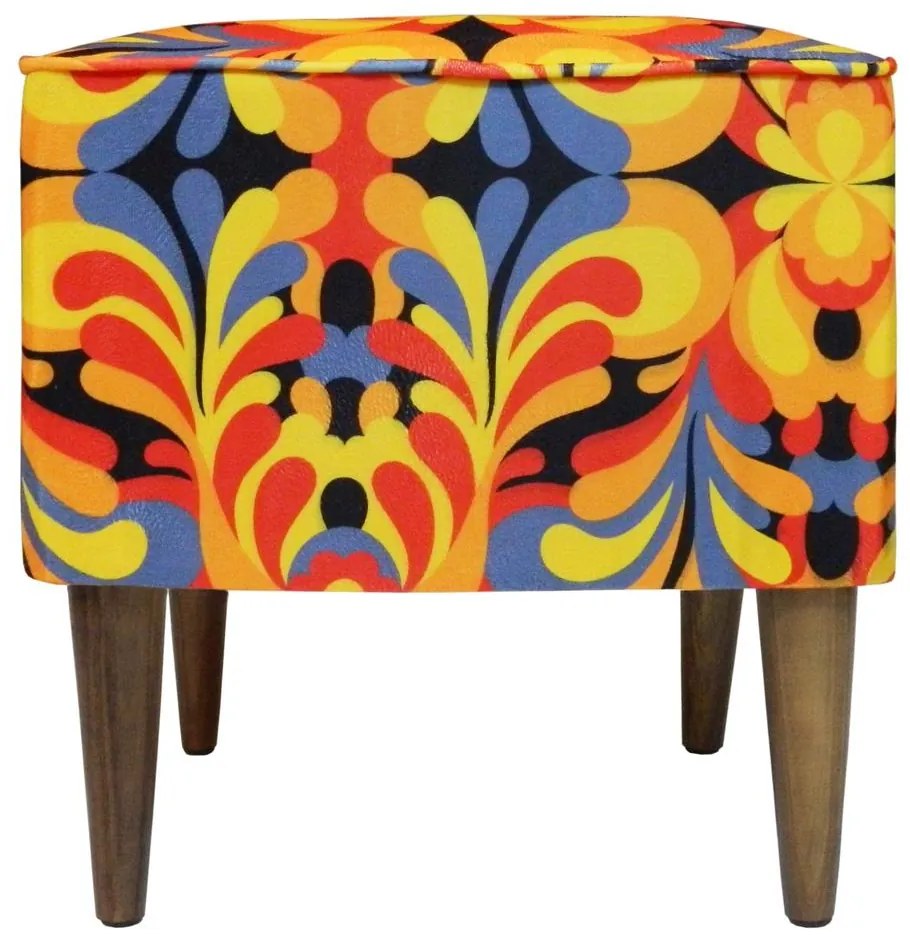 Puff Quadrado Milão Suprema em Suede com Pés Palito - Adamascado Laranja