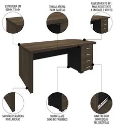 Conjunto Escritório 3 Peças Mesa Lado Direito Corp A06 Charuto/Preto -