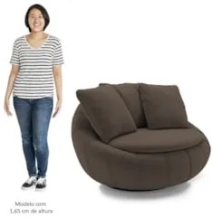 Poltrona Decorativa Redonda Giratória com Almofadas Saphire Z32 Veludo