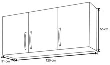 Armário Aéreo 3 Portas 120 cm Branco - AJL Móveis