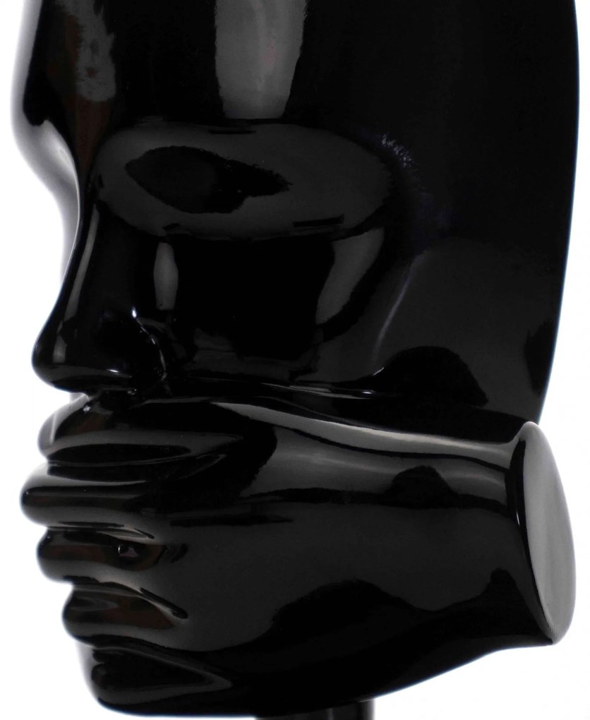 Escultura Decorativa Rosto Silêncio Em Cerâmica Preto 25x15 - D'Rossi