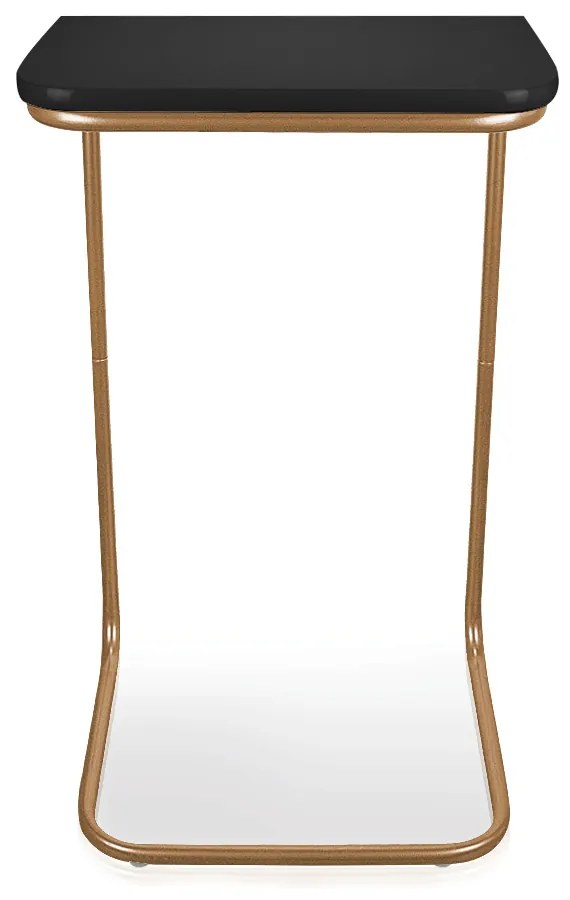 Mesa Lateral Tampo Multiuso Para Sofá Base Dourado - D'Rossi - Preto