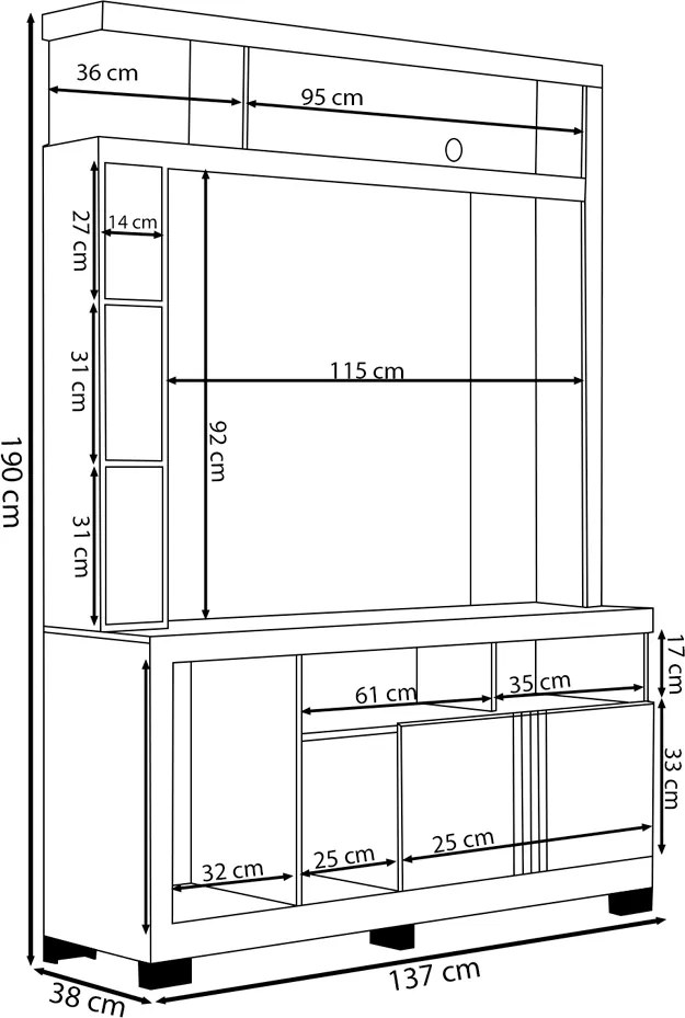 Home Estante para TV até 50 2 Portas MDP/MDF 190cm Nichos Laterais Brogy Nogueira/Off White G73 - Gran Belo