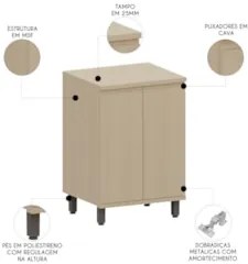 Balcão de Cozinha Tampo 60cm 2 Portas Pierre Carvalho L01 - Mpozenato