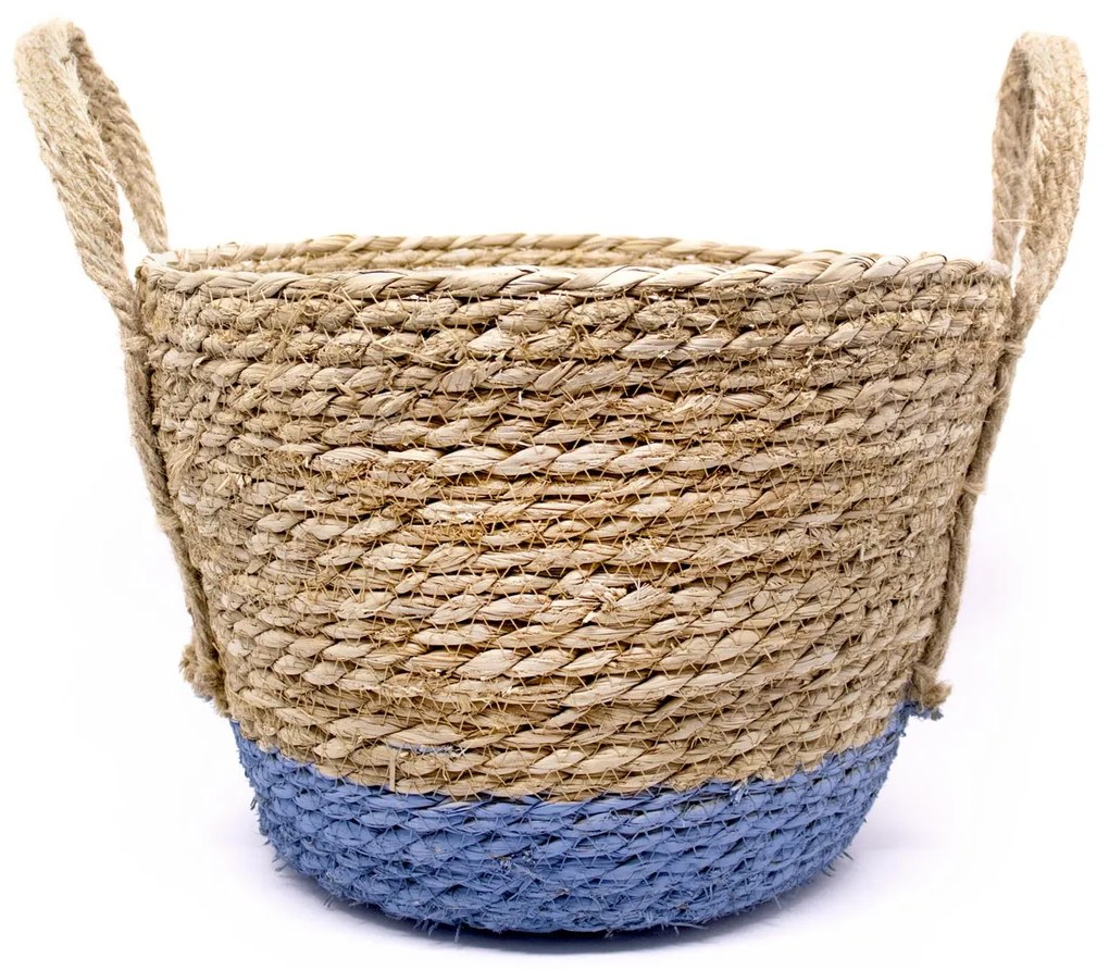 Cesto de Fibra Natural Seagrass Com Fundo Azul 24,5x31x33 Cm - D'Rossi