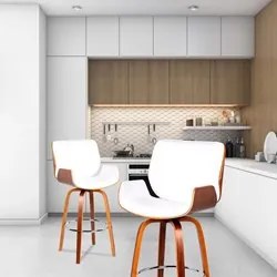 Kit 5 Banquetas Alta Giratória com Encosto Base Madeira Argo R02 Sinté