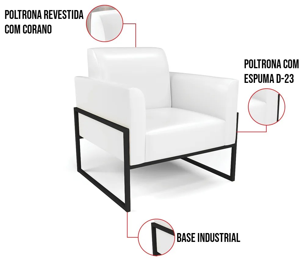 Poltrona Sala Decorativa Marisa Industrial Alta Preto Sintético Pu D03 - D'Rossi - Branco