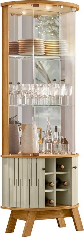 Cristaleira de Vidro com Led 67cm Sala de Jantar Ravion M20 - D'Rossi - Cumaru e Opala
