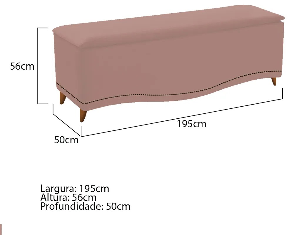 Calçadeira Estofada Yasmim 195 cm King Size Suede Rosê - ADJ Decor