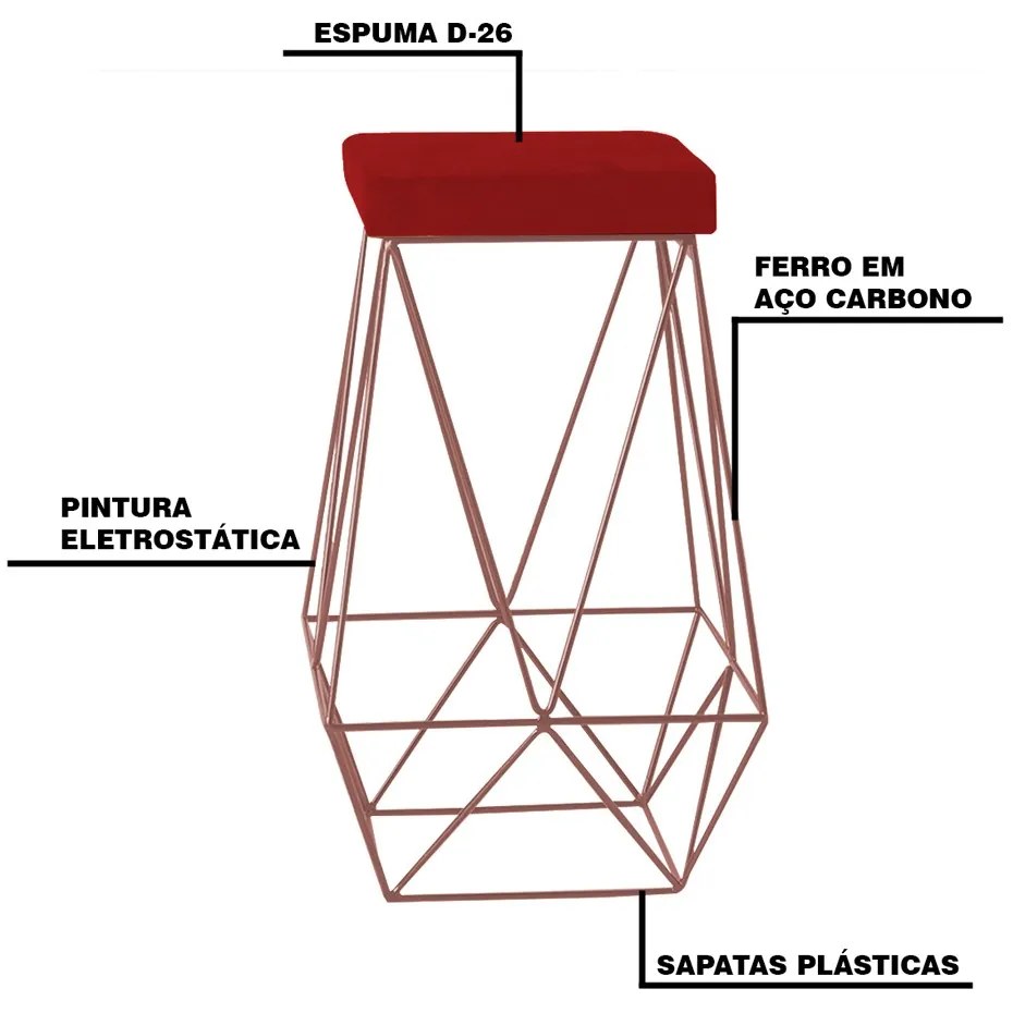 Banqueta Decorativa Kathy Base Bronze Veludo Vermelho G41 - Gran Belo