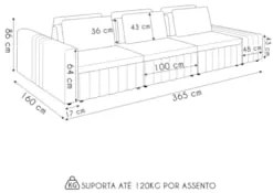 Sofá Ilha e Puff Sala Living 365cm Siesta Z32 Boucle Bege Claro - Mpoz