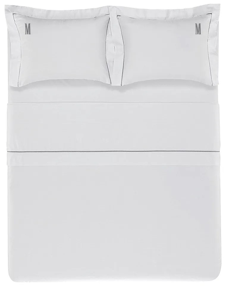 Jogo de Cama Trussardi Cetim 300 Fios Portello Branco e Ardósia - King King