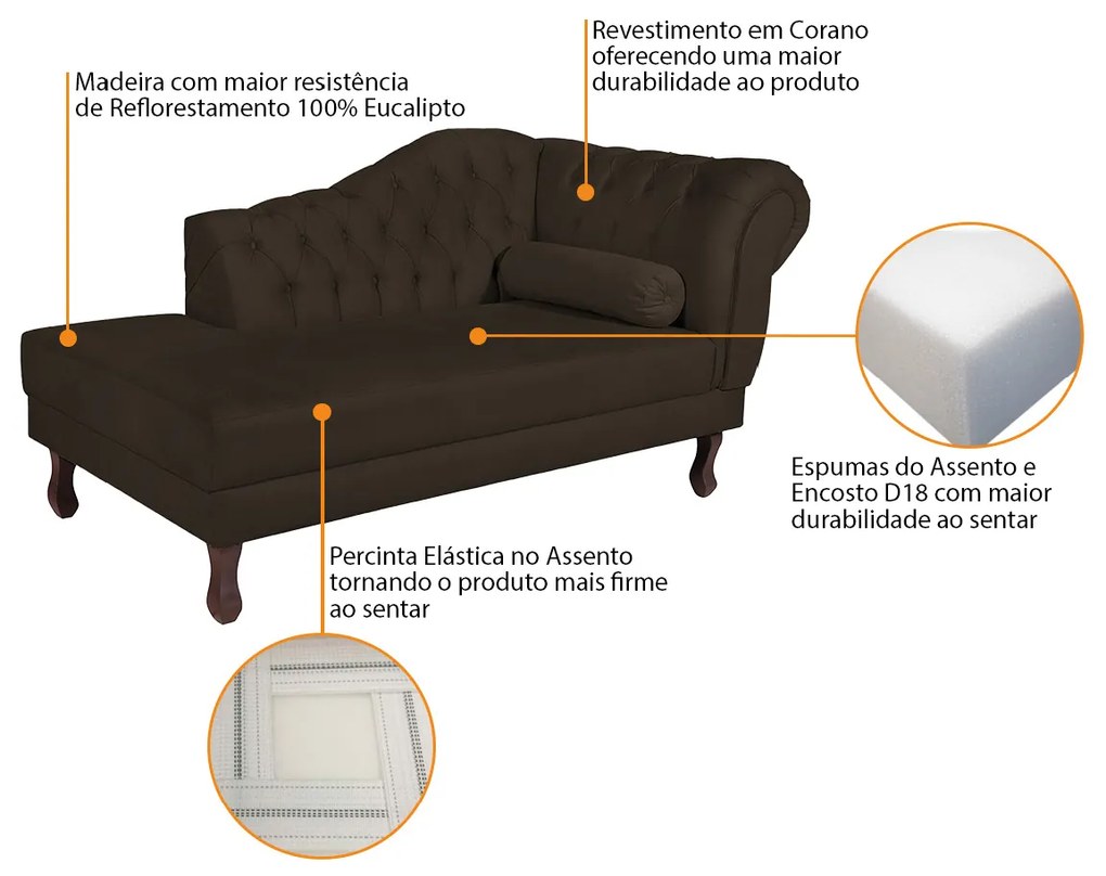 Recamier Diana 160cm Lado Esquerdo Corano Marrom - ADJ Decor