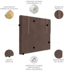 Cabeceira Cama Box King 193cm Estofada Glory Veludo Marrom Z04 - Mpoze