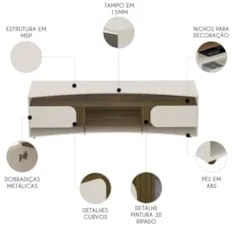 Rack Tv 86 Pol 220cm com 2 Portas Reno Off White/Pinho A09 - Mpozenato
