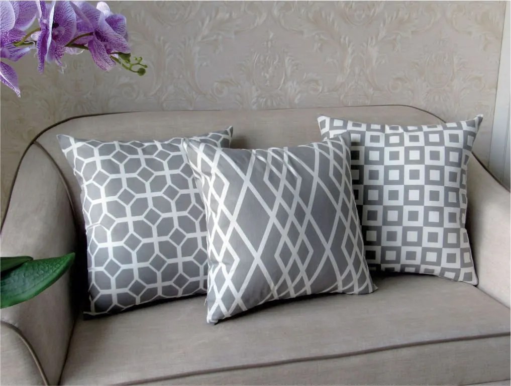 3 Capas para Almofada Soft Turim Geométrico Cinza 43x43cm
