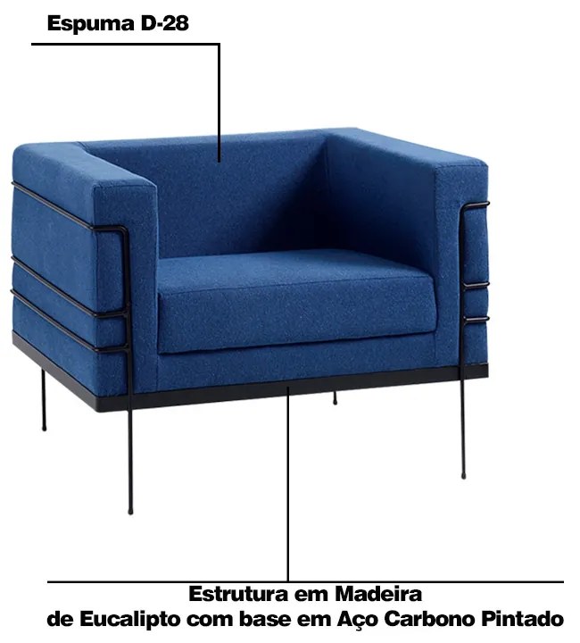 Kit 2 Poltronas Decorativas Base de Aço Preto Jeanneret-Gris Linho Azul Marinho G17 - Gran Belo