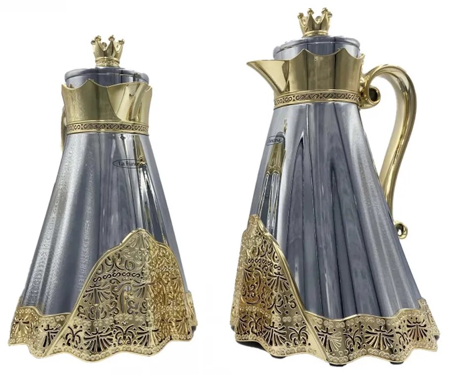 Conjunto de Garrafas Términas 1 Litro e 700 ML Sophie Luxo Quente Frio Inox Prata/Dourada G95 - Gran Belo