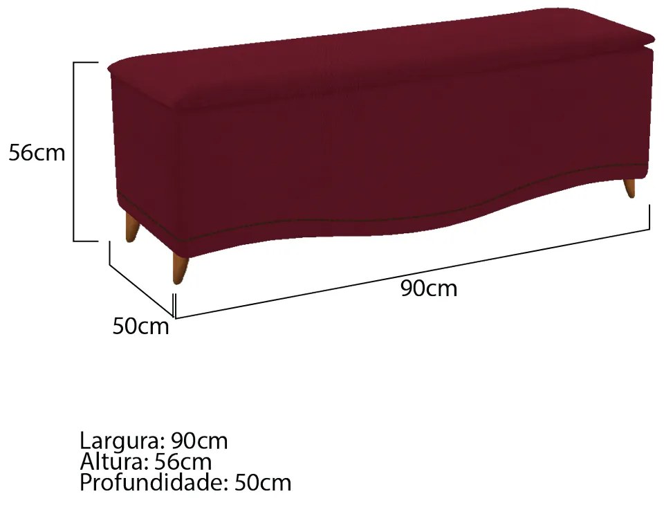 Calçadeira Estofada Yasmim 90 cm Solteiro Suede Bordô - ADJ Decor