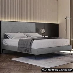 Cama Casal com Cabeceira 145cm Pés Metálicos Elisa S05 Veludo Cinza -