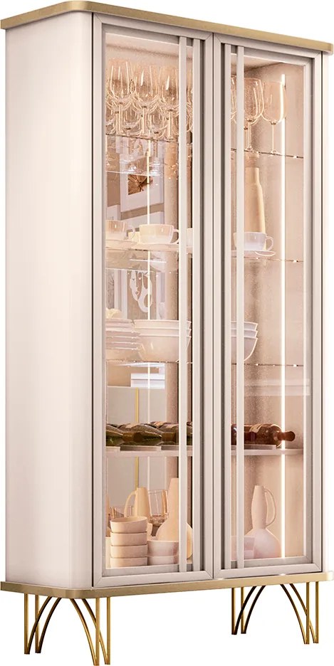 Cristaleira Decorativo com LED Portas de Vidro Texas Off White/Champagne  G26 - Gran belo