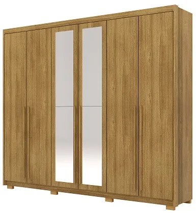 Guarda Roupa Com Espelho Dubai Majestic 6 Portas e 3 Gavetas Nature - Vila Rica Móveis