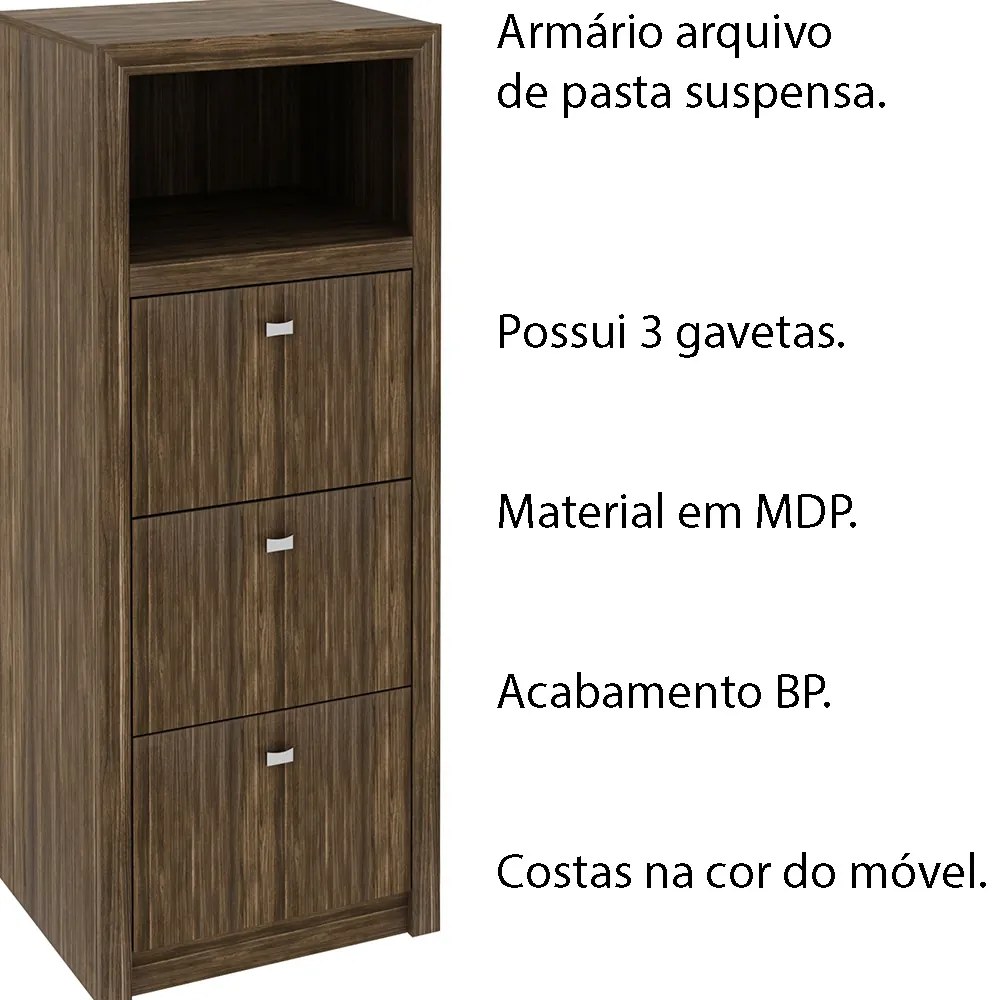 Armário Arquivo para Escritório Home Office ME4118 MDP Nogal G69 - Gran Belo