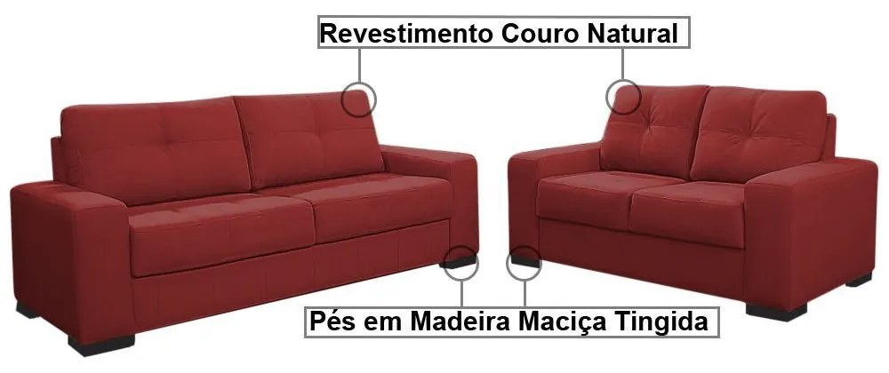 Sofá 2 e 3 Lugares Turim Couro Vermelho G58 - Gran Belo
