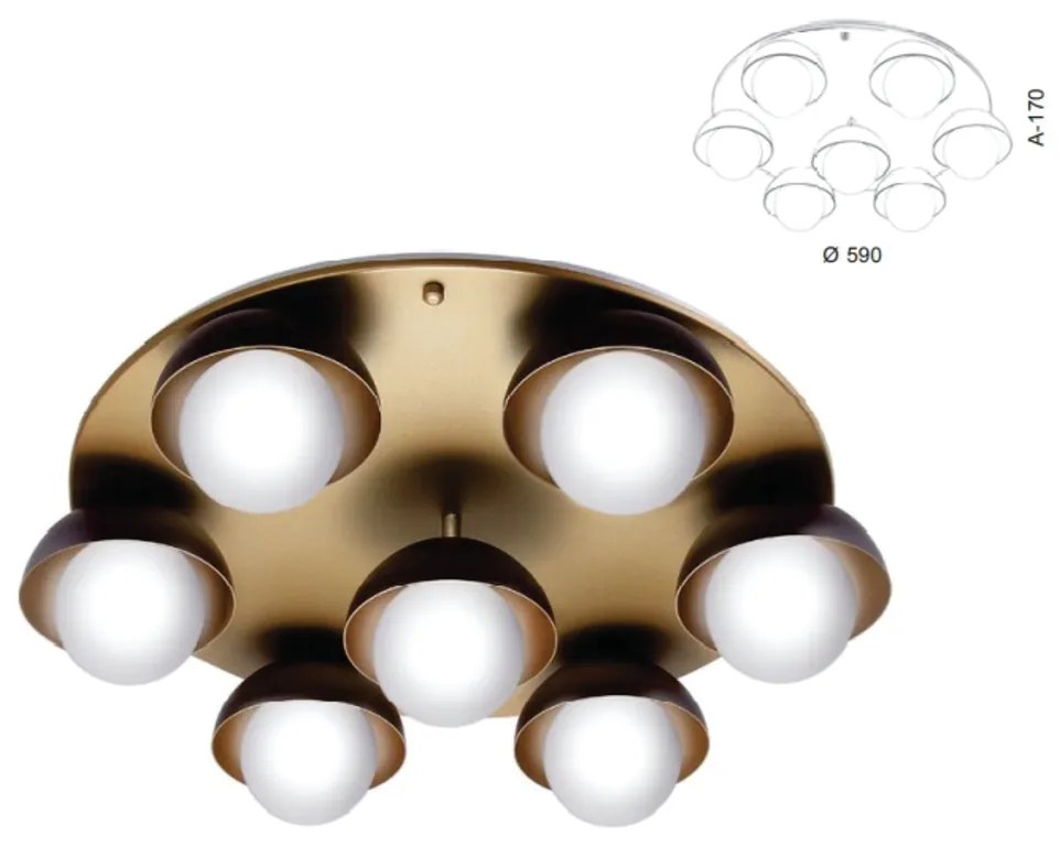 Plafon Cúpula Ø59X17Cm Metal E Globo Ø10Cm 07Xg9 |Old Artisan Plf-5522 (COBRE FOSCO, FOSCO (BRANCO))