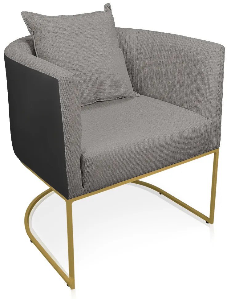 Poltrona Paola Corano Preto com Linho Base Metálica Dourado D03 - D'Rossi - A26 Grafite