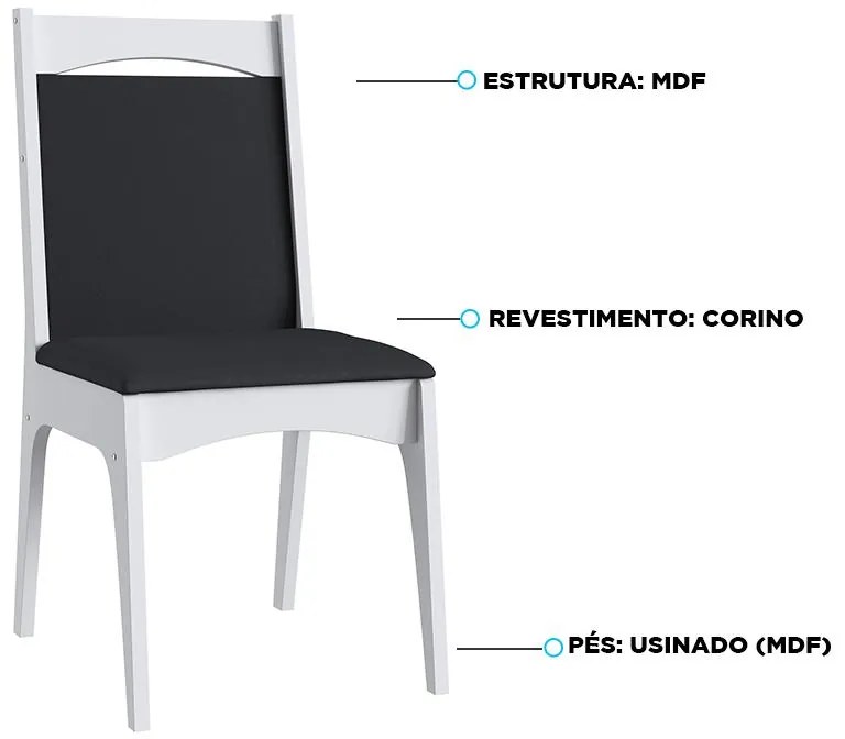 Conjunto 2 Cadeiras Mdf Estofada Travessa Tecido Corino 917 003- Branco/Preto