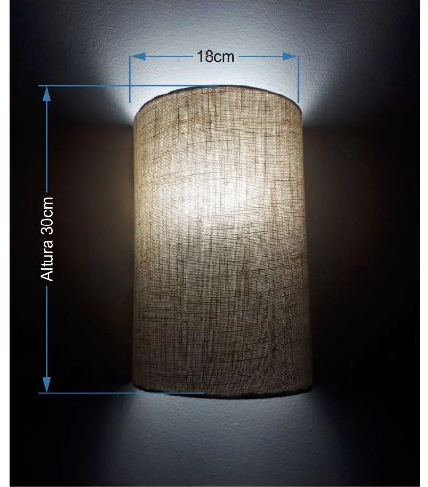 Arandela Meia Cana Md-2031 Cúpula em Tecido 30/18x16cm Rustico Bege - Bivolt