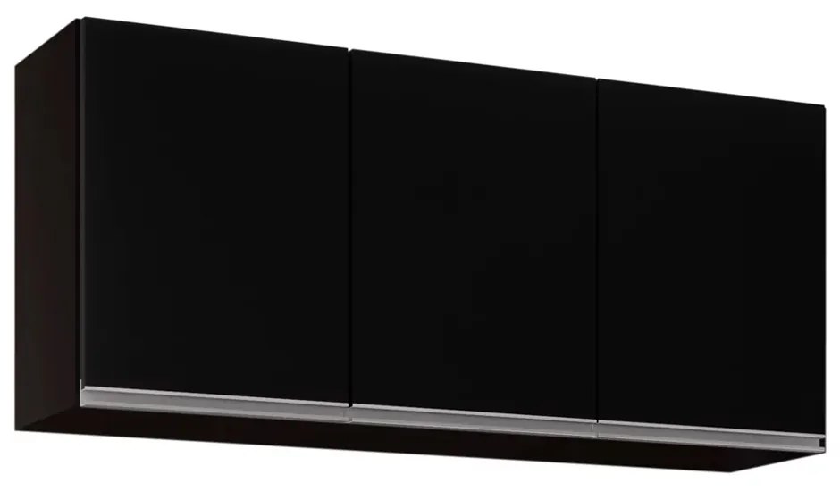 Armário Aéreo de Cozinha Lavanderia 03 Portas Tina 120 cm - D'Rossi - Preto