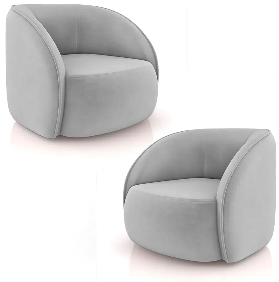 Kit 2 Poltronas Decorativas Sala de Estar Clarke Veludo Cinza G45 - Gran Belo