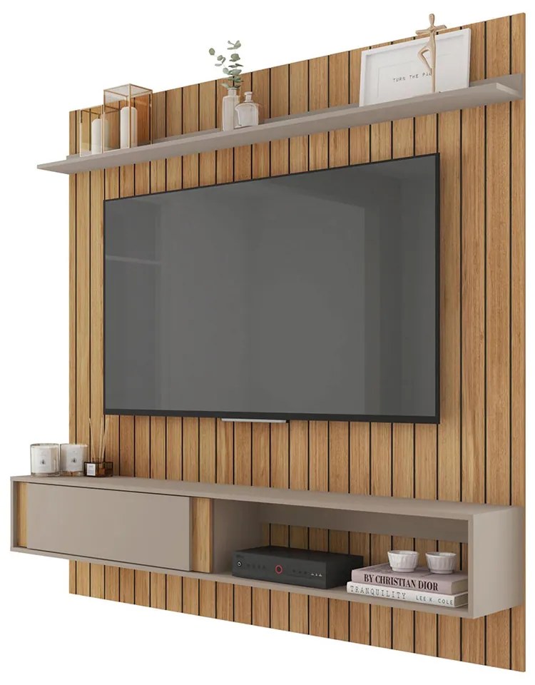 Painel Sirius Ripado 180cm para TV até 65 com Ripado MDF Buriti/Cacao G11 - Gran Belo