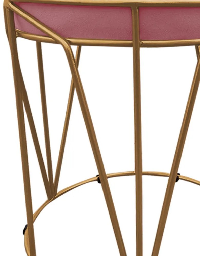 Puff Multiuso com Mesa Babu 2 em 1 Suede Base Dourado D'Rossi - Rose