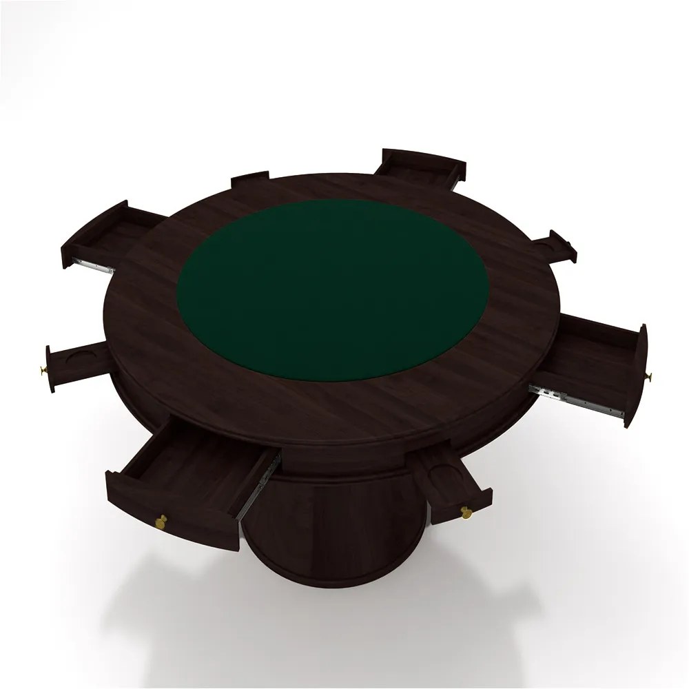 Conjunto Mesa de Jogos Carteado Bellagio Tampo Reversível Verde e 4 Cadeiras Madeira Poker Base Cone Linho OffWhite/Tabaco G42 - Gran Belo