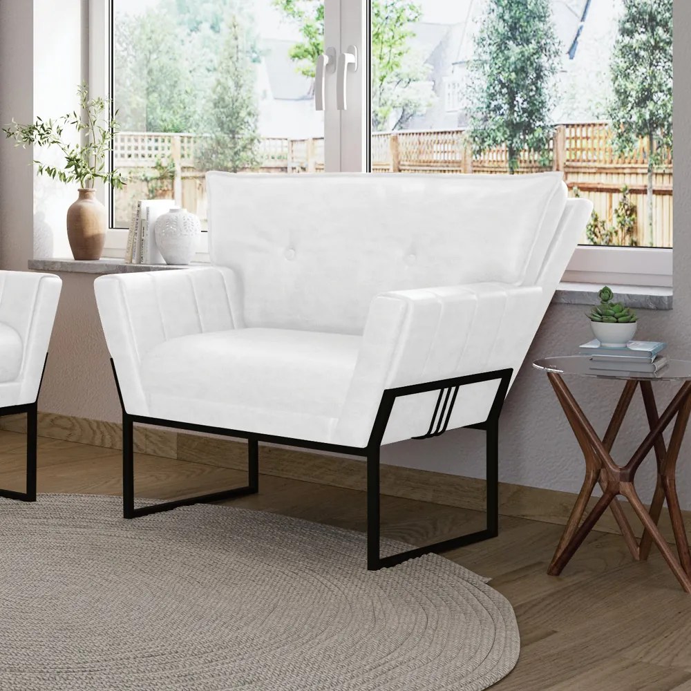Poltrona Sala de Estar Industrial Pto Anitta Sintético PU D03 - D'Rossi - Branco