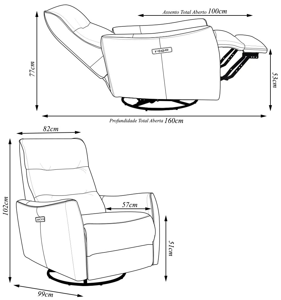 Poltrona do Papai Reclinável Elétrica Sala de Estar Plaza USB e USB-C Gira Balança Couro Cappuccino G40 - Gran Belo