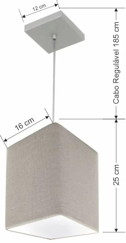 Lustre Pendente Quadrado Md-4007 Cúpula em Tecido 25/16x16cm Rustico Cinza - Bivolt