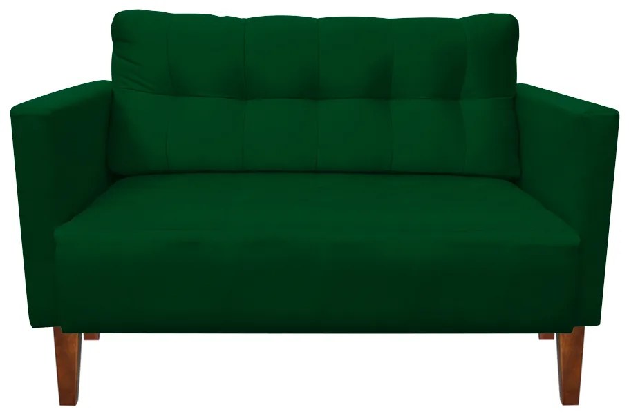 Kit 1 Sofá Namoradeira e 2 Poltronas Livia Suede Verde Pés Chanfrado Castanho - D'Rossi