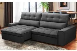 Sofá Retrátil Reclinável 3 Lugares 250cm Damy F05 Veludo Grafite - Mpo