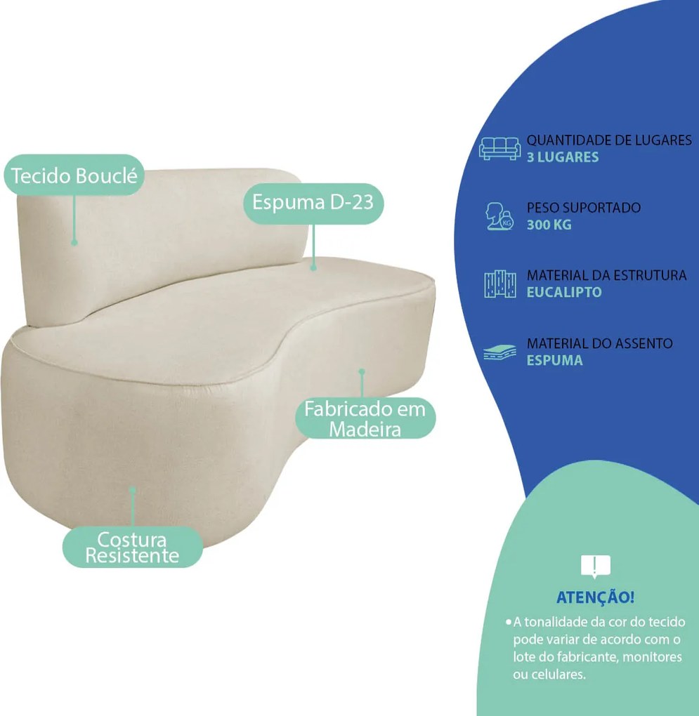 Kit Recamier Curvo Amsterdã 200cm e 2 Poltronas Amore Luxo Bouclé